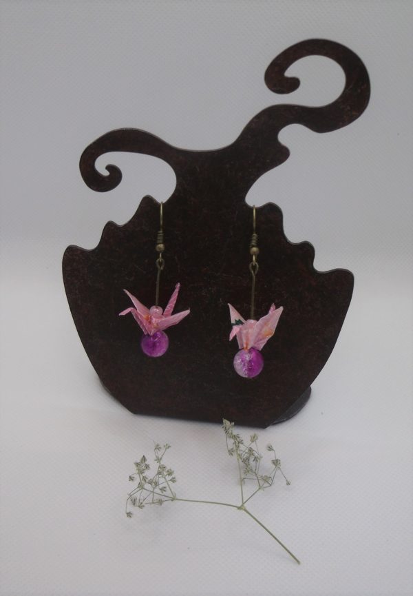 Boucles d'oreilles origami - Grues roses - 20€