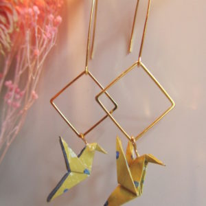 Boucles d'oreilles origami - Colombes jaunes