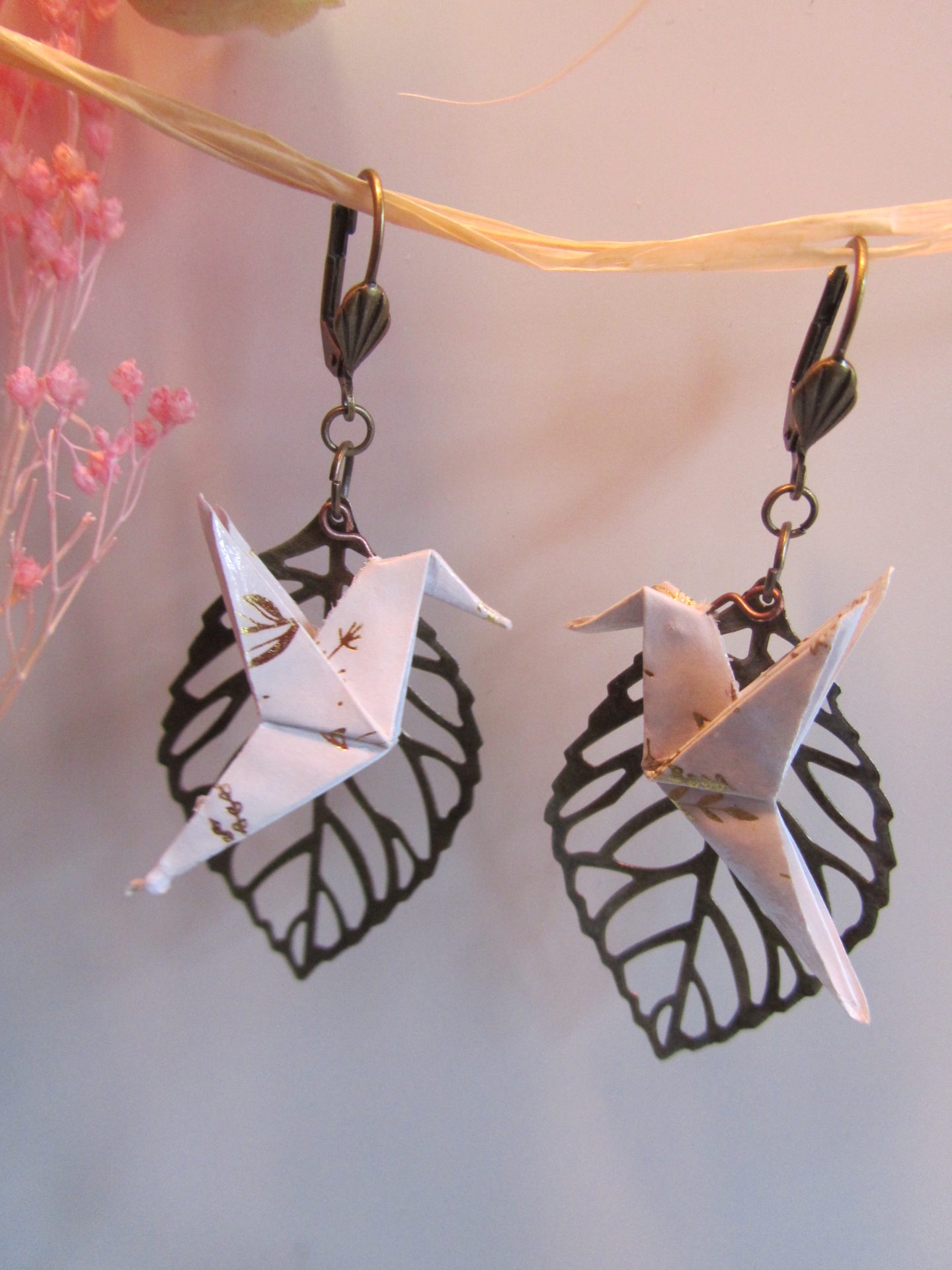 Boucles d'oreilles origami - Colombes Hermine