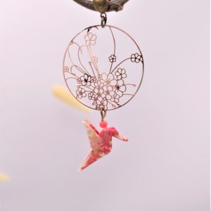 Boucles d'oreilles Origami - Colombe et fleurs 花