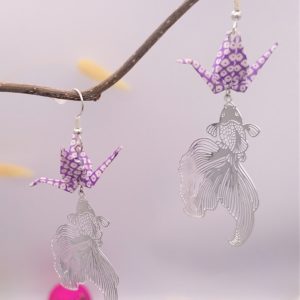 Boucles d'oreilles Origami - Grue violette et carpe Koï 鯉