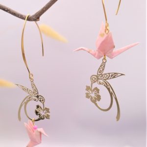 Boucles d'oreilles Origami - Colombe et grue 鳩 と 鶴