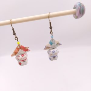 Boucles d'oreilles Origami - Manekineko samouraï 招き猫サムライ