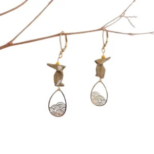 Boucles d’oreilles Origami – Lapin sur une goutte