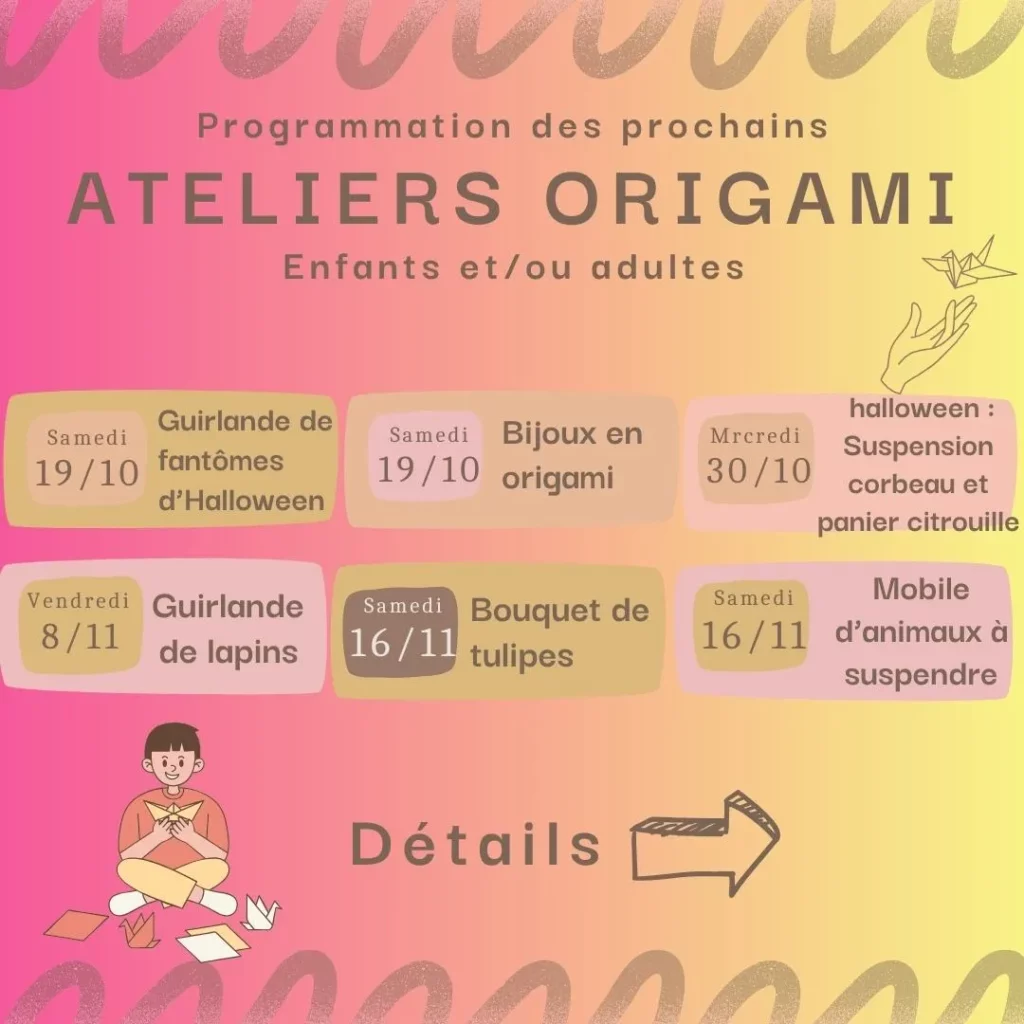 Programme des prochains ateliers en origami