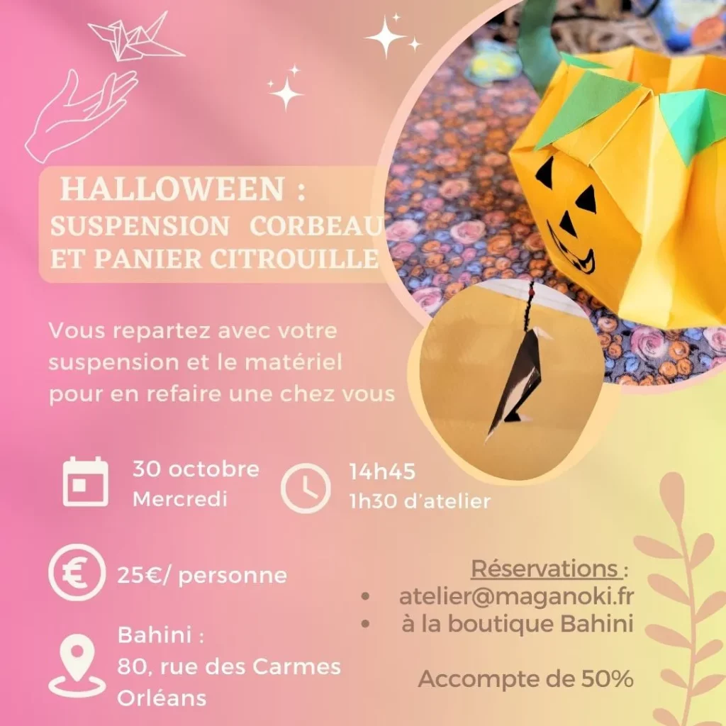 Atelier suspension corbeau et panier citrouille d'halloween le 30 octobre 2024