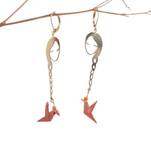 Boucles d’oreilles Origami – Colombe et jeune fille à la tresse