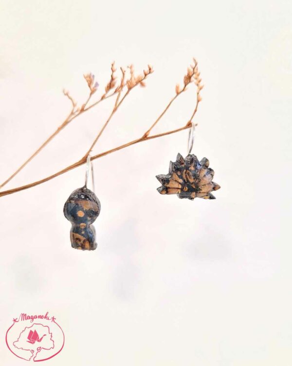 boucles d'oreilles en bois et washi kodama et kyubi 3