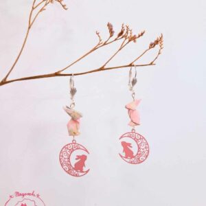 boucles d'oreilles en origami japonaises lapins lune 2
