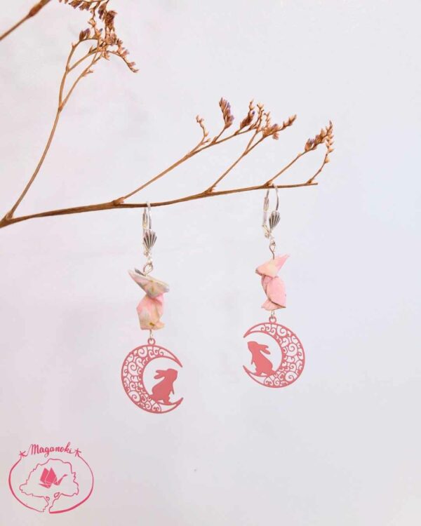 boucles d'oreilles en origami japonaises lapins lune 2