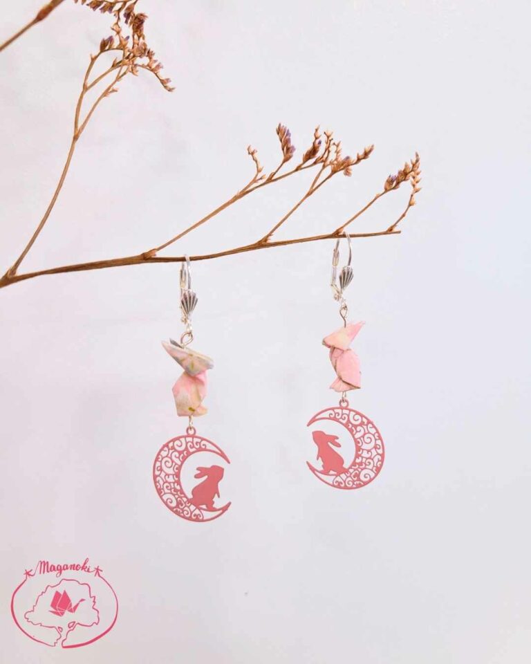 boucles d'oreilles en origami japonaises lapins lune 2