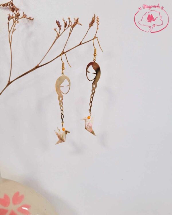 boucles d'oreilles en origami japonaises colombes femme 2