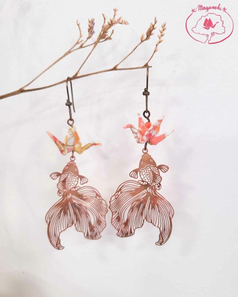 boucles d'oreilles en origami japonaises grues sur carpe koi 3