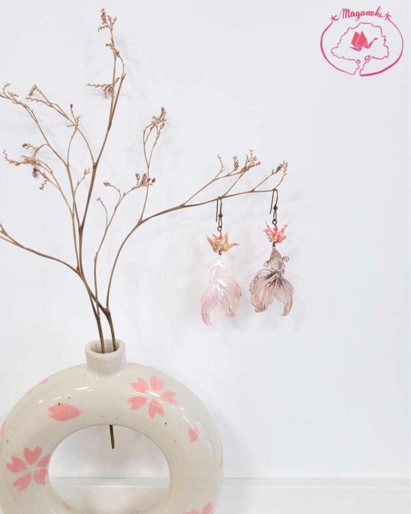boucles d'oreilles en origami japonaises grues sur carpe koi