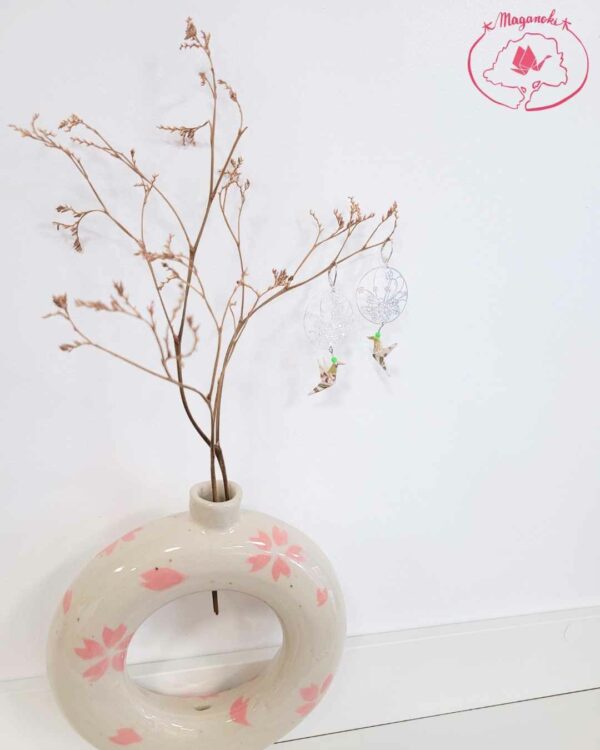 boucles d'oreilles en origami japonaises colombes cerce de sakura