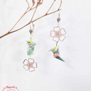 boucles d'oreilles en origami japonaises lapin et colombes sakura 2