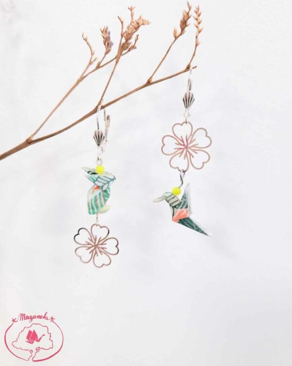 boucles d'oreilles en origami japonaises lapin et colombes sakura 2