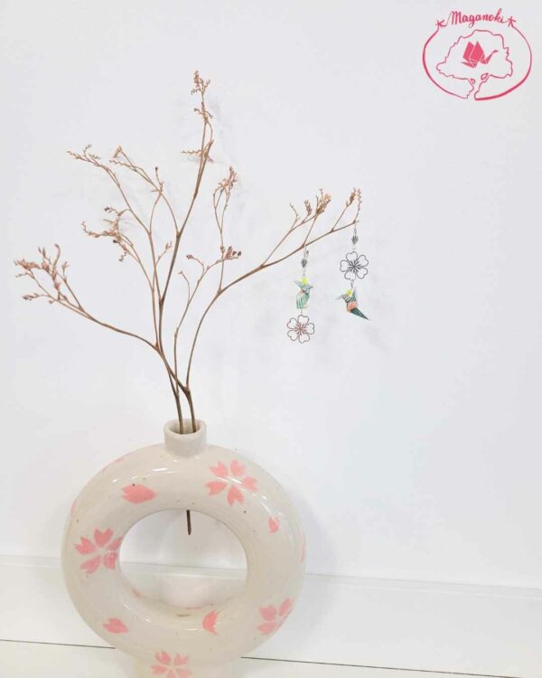 boucles d'oreilles en origami japonaises lapin et colombes sakura