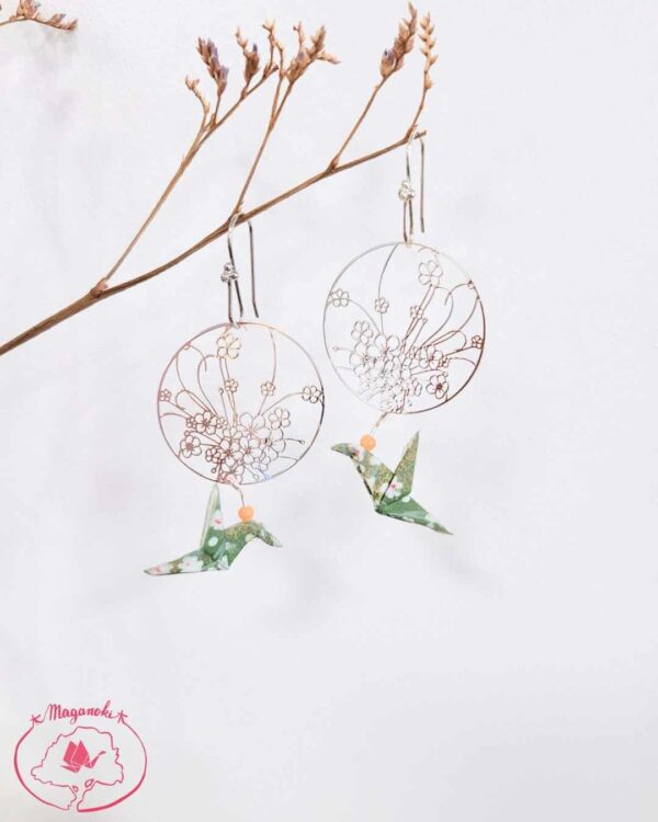 boucles d'oreilles en origami japonaises colombes sakura 3
