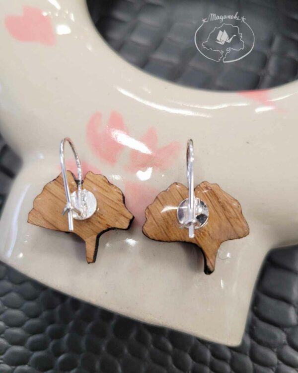 boucles d'oreilles en bois et washi ginkgo dos