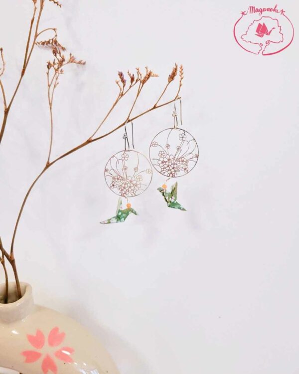 boucles d'oreilles en origami japonaises colombes sakura 2