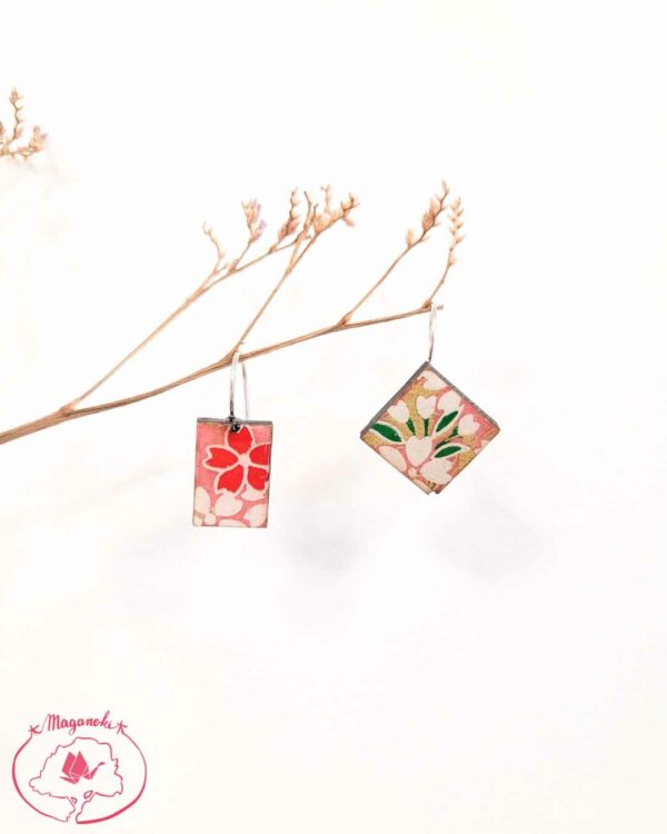 boucles d'oreilles en bois et washi géométrique sakura 2