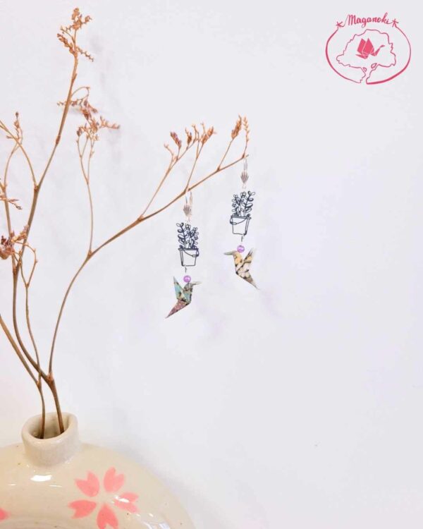 boucles d'oreilles en origami japonaises colombes pot de fleurs 2