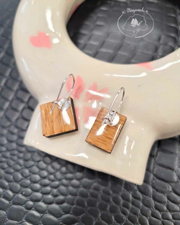 boucles d'oreilles en bois et washi géométrique sakura dos
