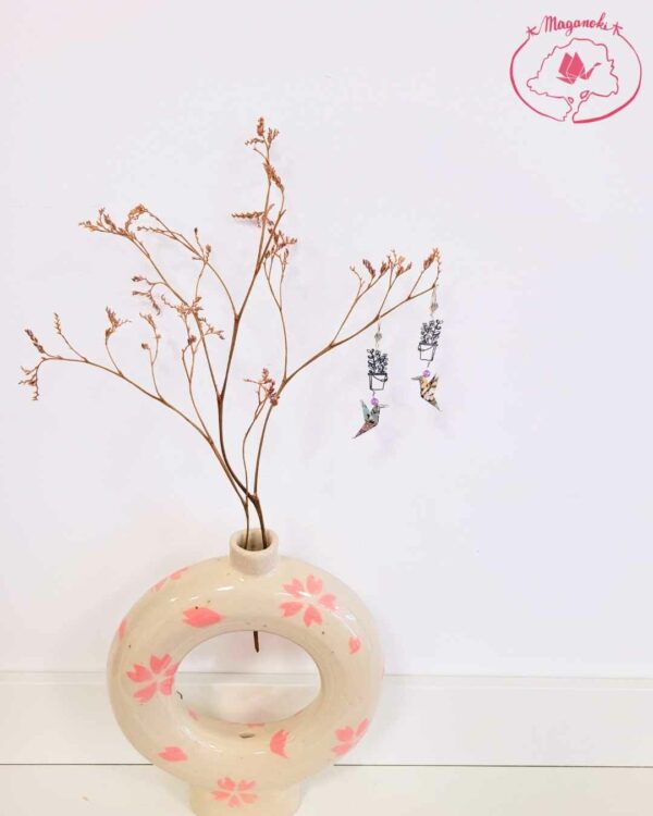 boucles d'oreilles en origami japonaises colombes pot de fleurs