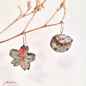 boucles d'oreilles en bois et washi kappa 1