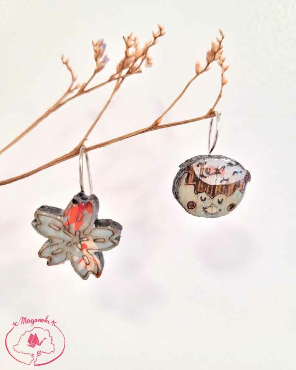 boucles d'oreilles en bois et washi kappa 1