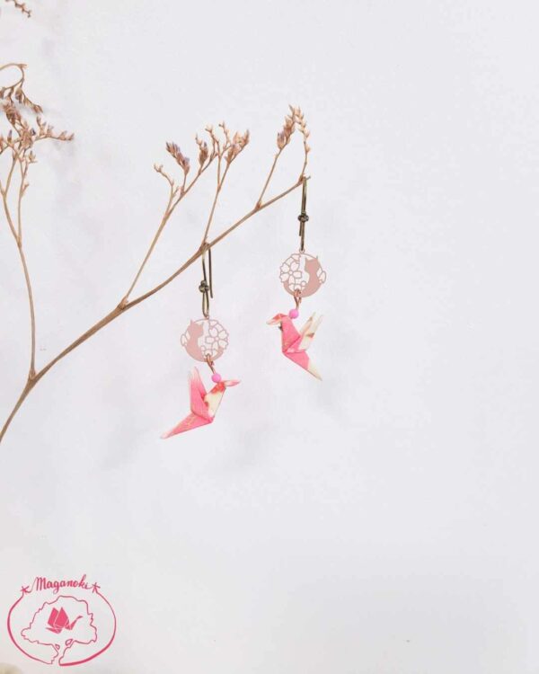boucles d'oreilles en origami japonaises colombes chat 3