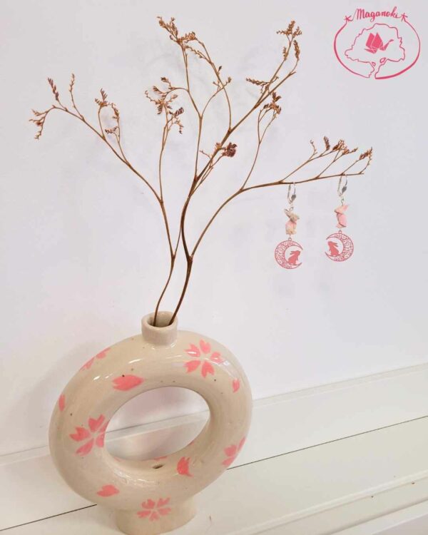 boucles d'oreilles en origami japonaises lapins lune