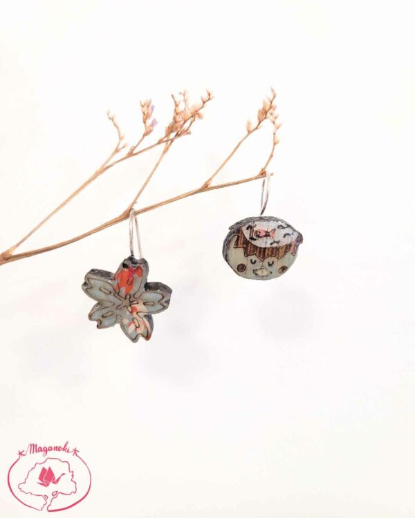boucles d'oreilles en bois et washi kappa 2