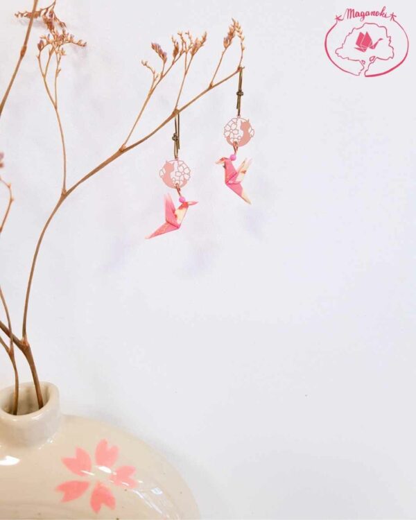 boucles d'oreilles en origami japonaises colombes chat 2