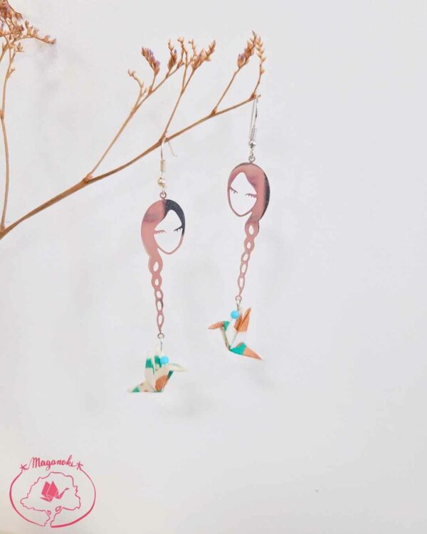 boucles d'oreilles en origami japonaises colombes tresse 3