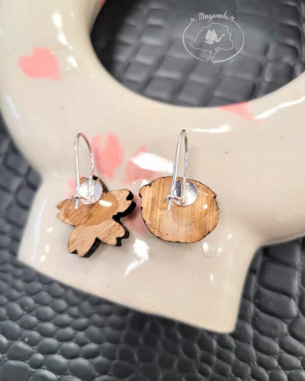 boucles d'oreilles en bois et washi kappa dos