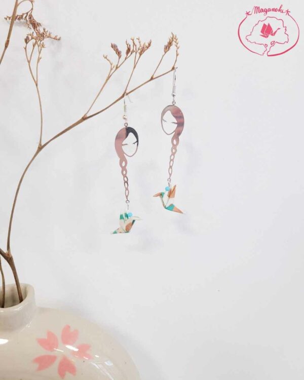 boucles d'oreilles en origami japonaises colombes tresse 2