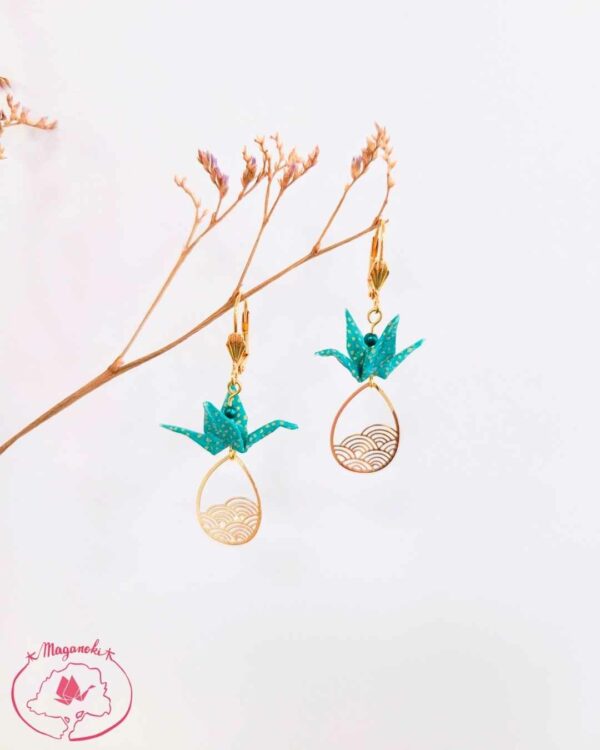 boucles d'oreilles en origami japonaises grues vagues 3