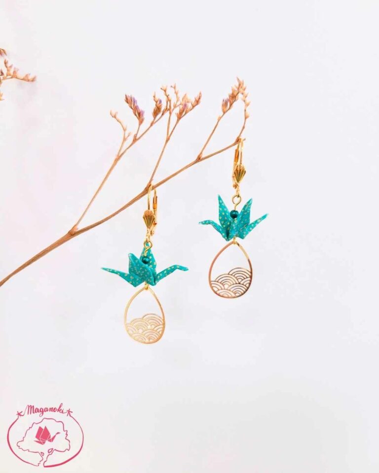 boucles d'oreilles en origami japonaises grues vagues 3