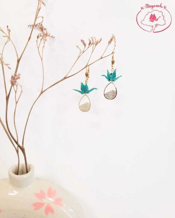 boucles d'oreilles en origami japonaises grues vagues 2