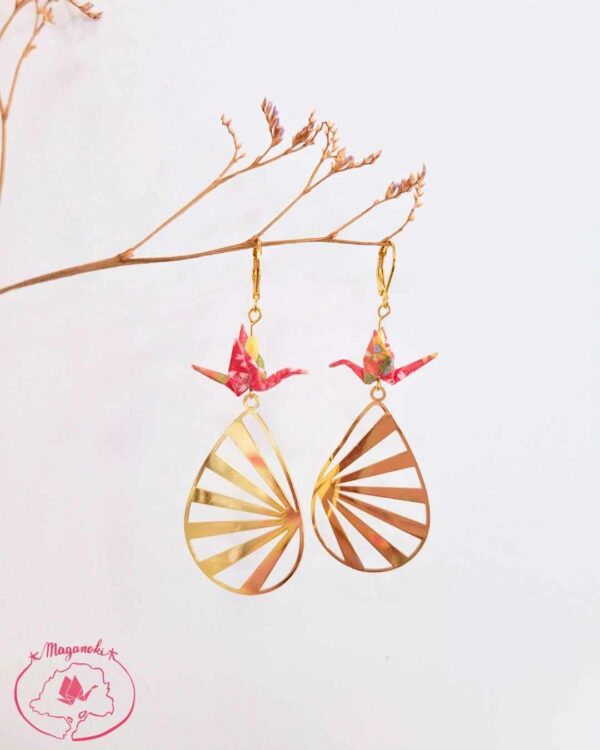 boucles d'oreilles en origami japonaises grues soleil levant 2
