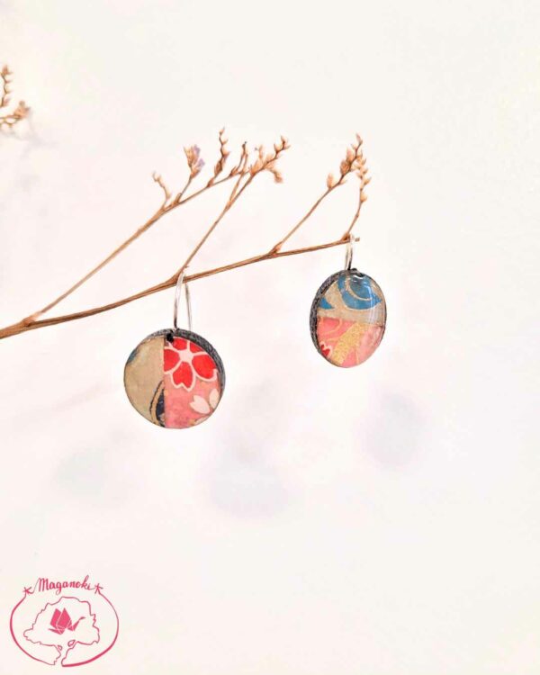 boucles d'oreilles en bois et washi oval 1