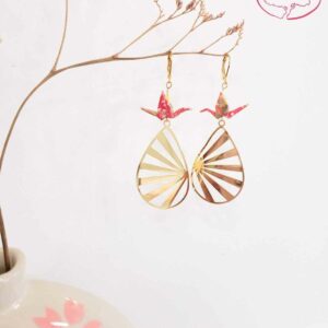 boucles d'oreilles en origami japonaises grues soleil levant 1