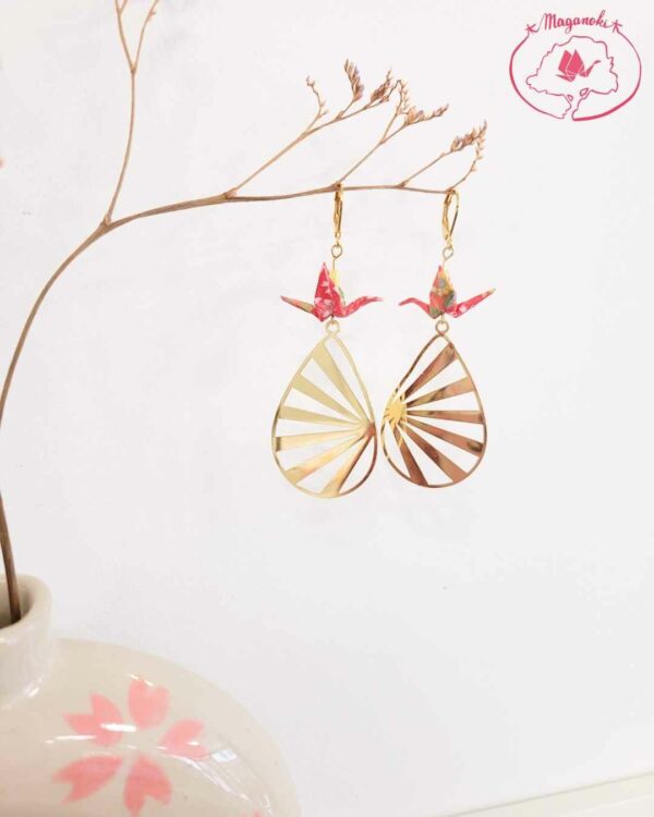 boucles d'oreilles en origami japonaises grues soleil levant 1