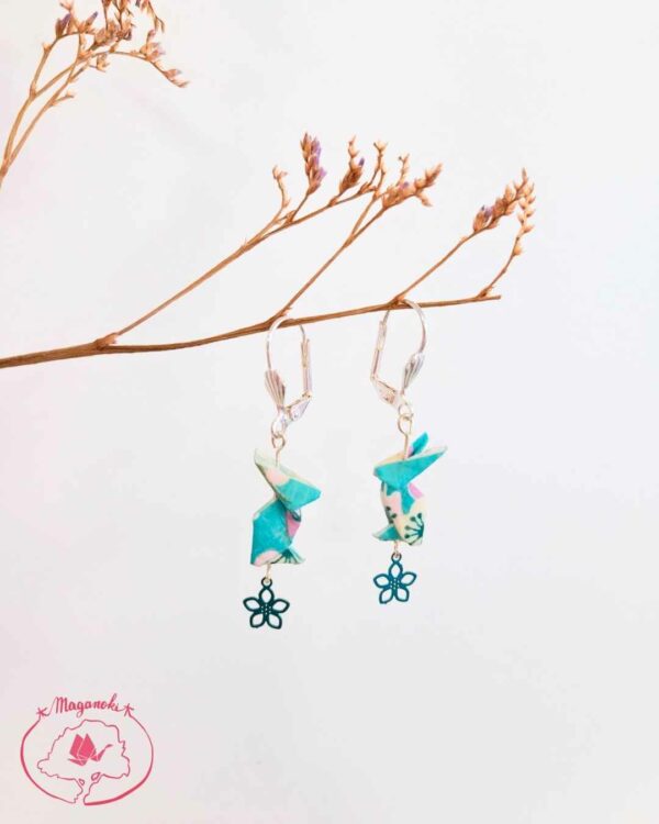 boucles d'oreilles en origami japonaises lapins sakura 2