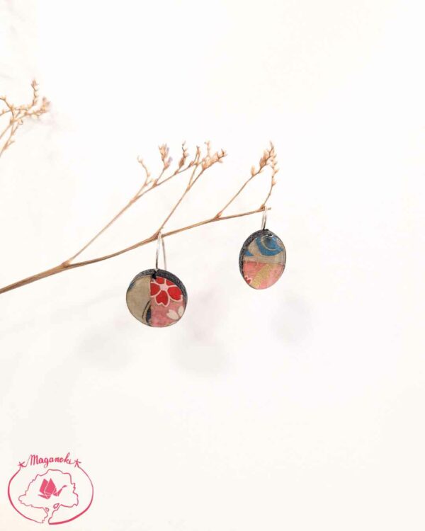 boucles d'oreilles en bois et washi oval 2