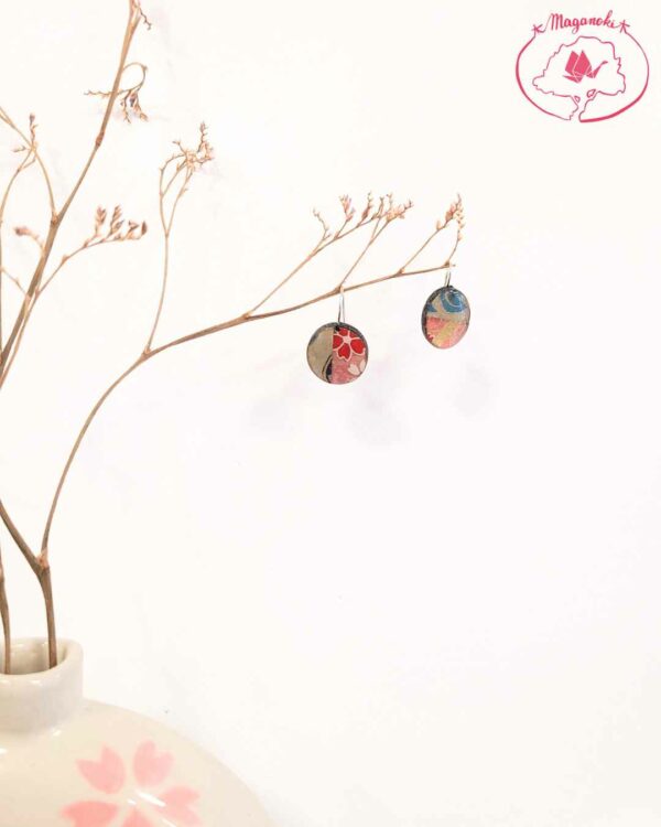 boucles d'oreilles en bois et washi oval 3