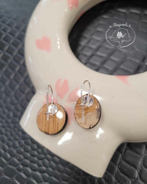boucles d'oreilles en bois et washi oval dos