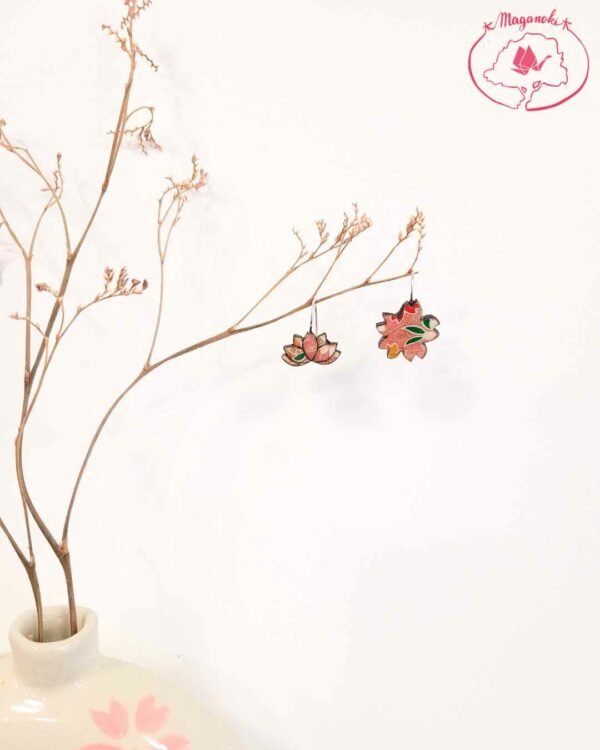 boucles d'oreilles en bois et washi lotus 3